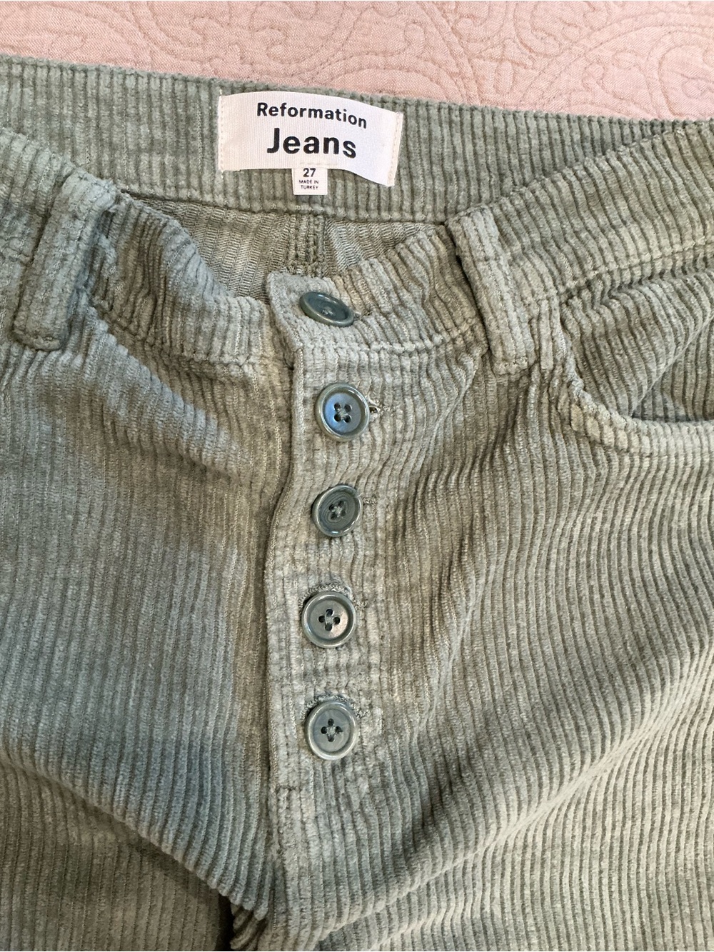 Reformation women  Corduroy Button-Fly Pants in Olive